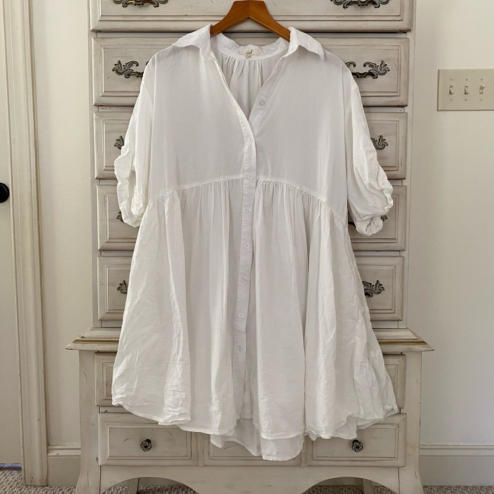 Vici White Button Shirt Pocketed Dress